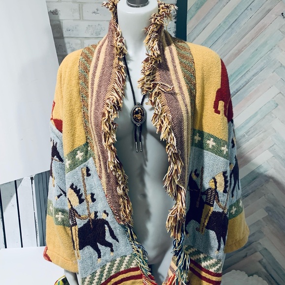 E. Clair Designs vintage fringe woven cotton slouch jacket. Made in Texas - Picture 9 of 12